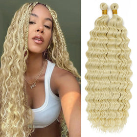 EERYA Long Curly Braiding Hair 18 Inch blonde ocean wave front view