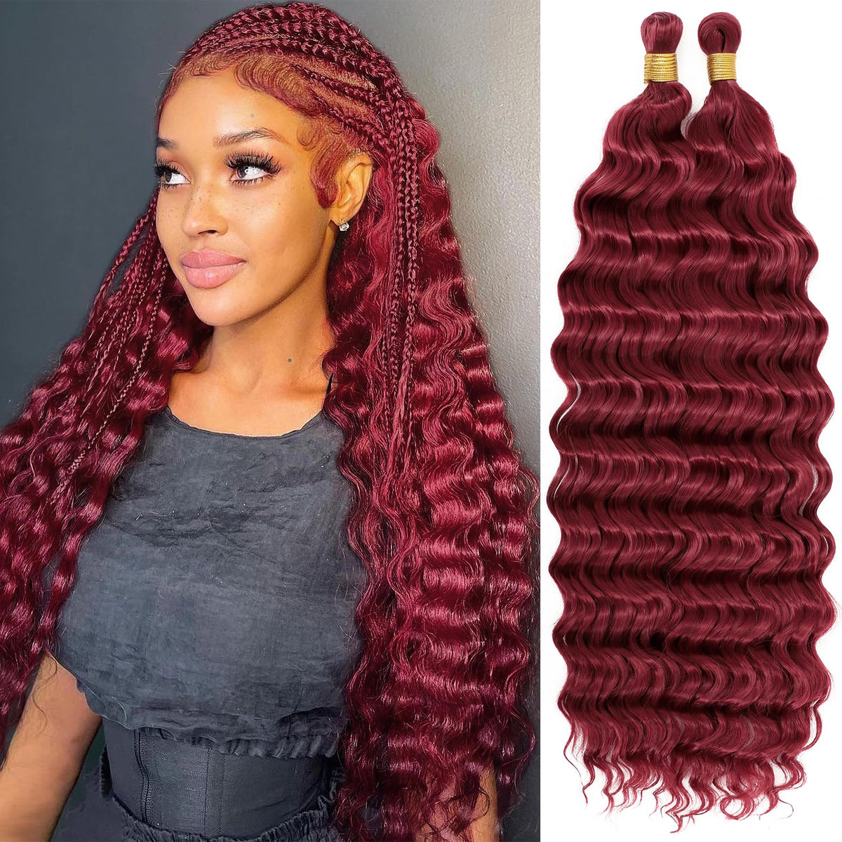 EERYA Long Curly Braiding Hair 18 Inch Burgundy front view