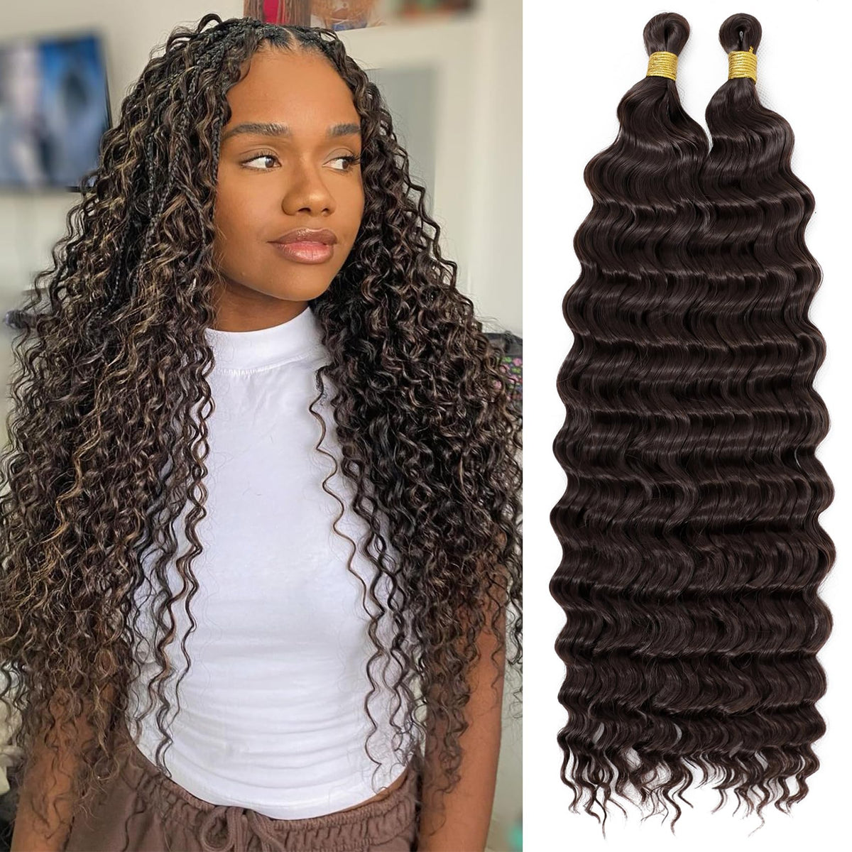 EERYA Long Curly Braiding Hair 18 Inch dark brown front view