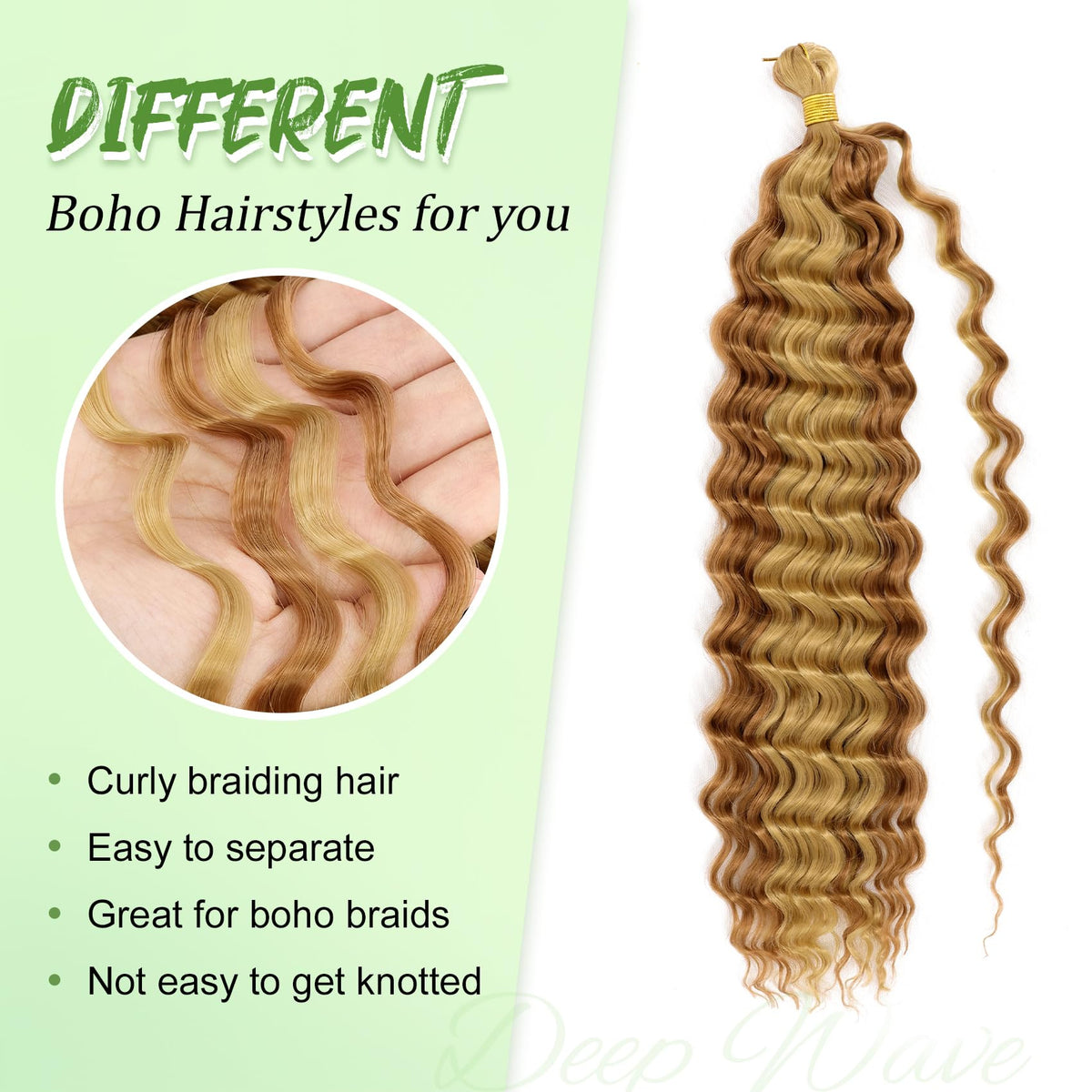 EERYA Long Curly Braiding Hair 18 Inch Deep Ocean Wave close-up of texture