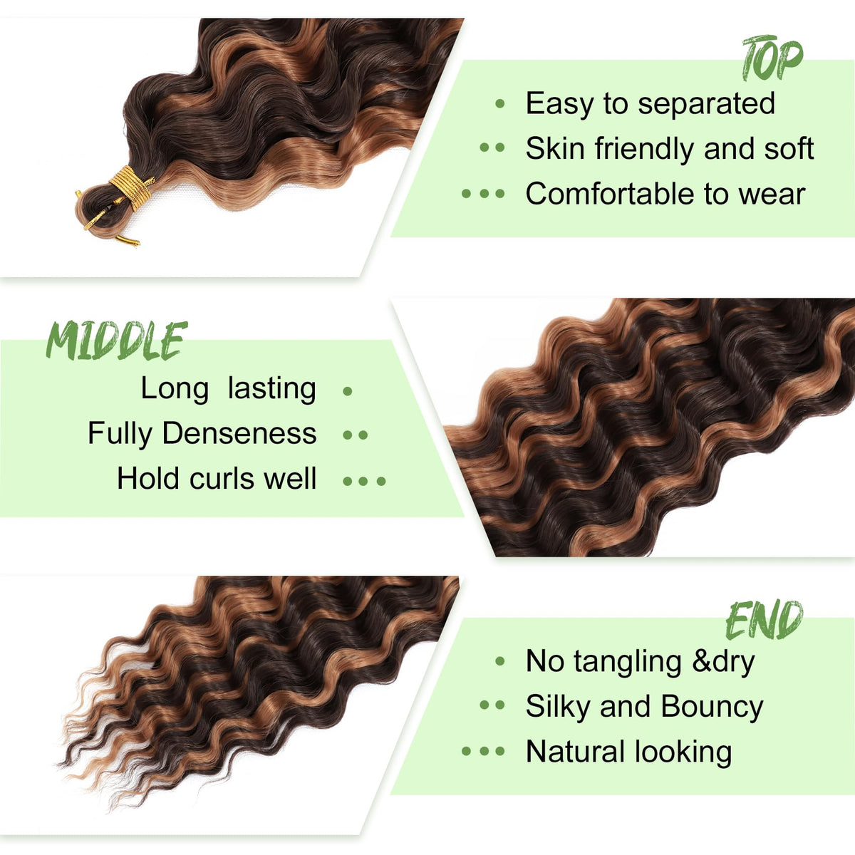 EERYA Long Curly Braiding Hair 18 Inch Deep Ocean Wave close-up of texture