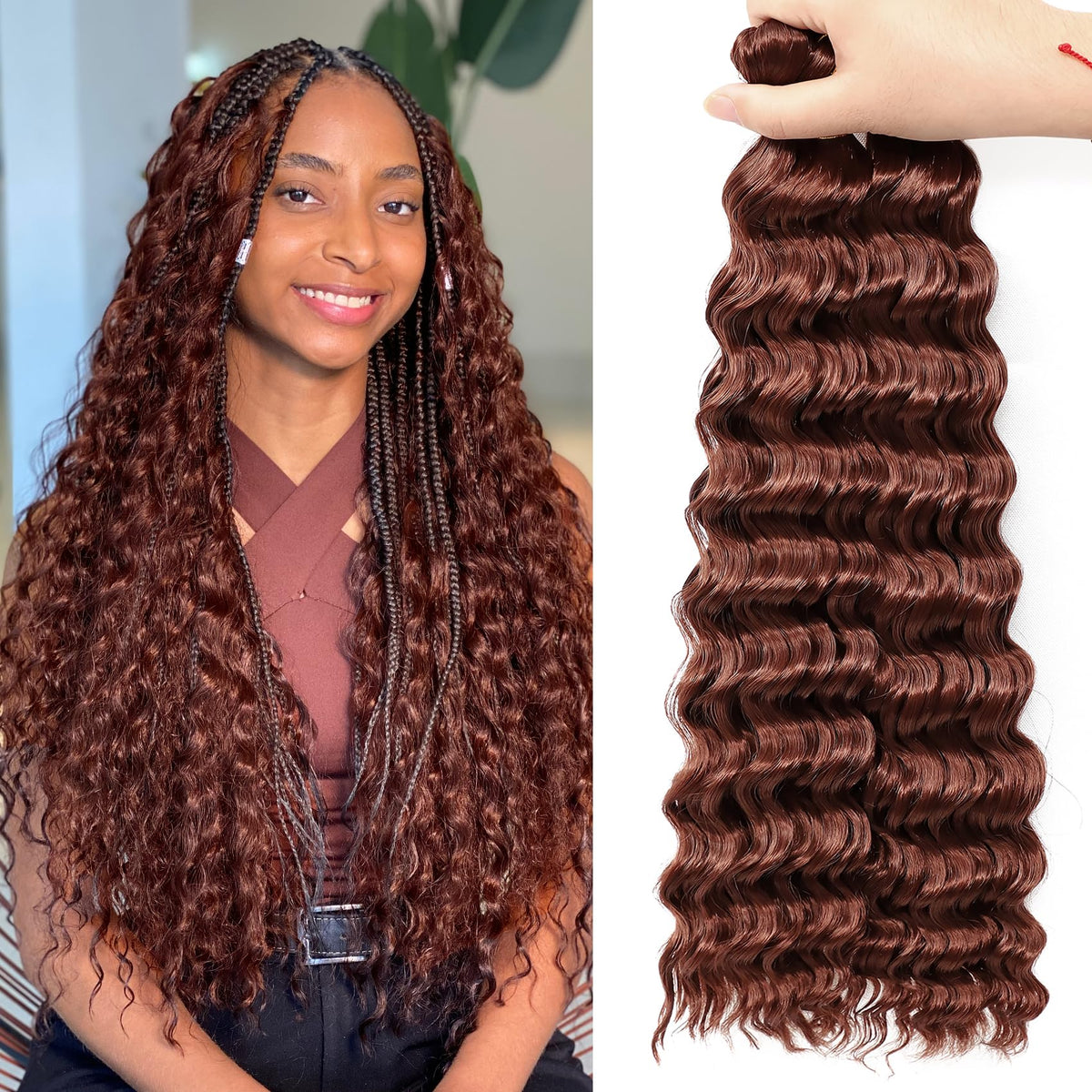 EERYA Long Curly Braiding Hair 18 Inch deep ocean wave front view