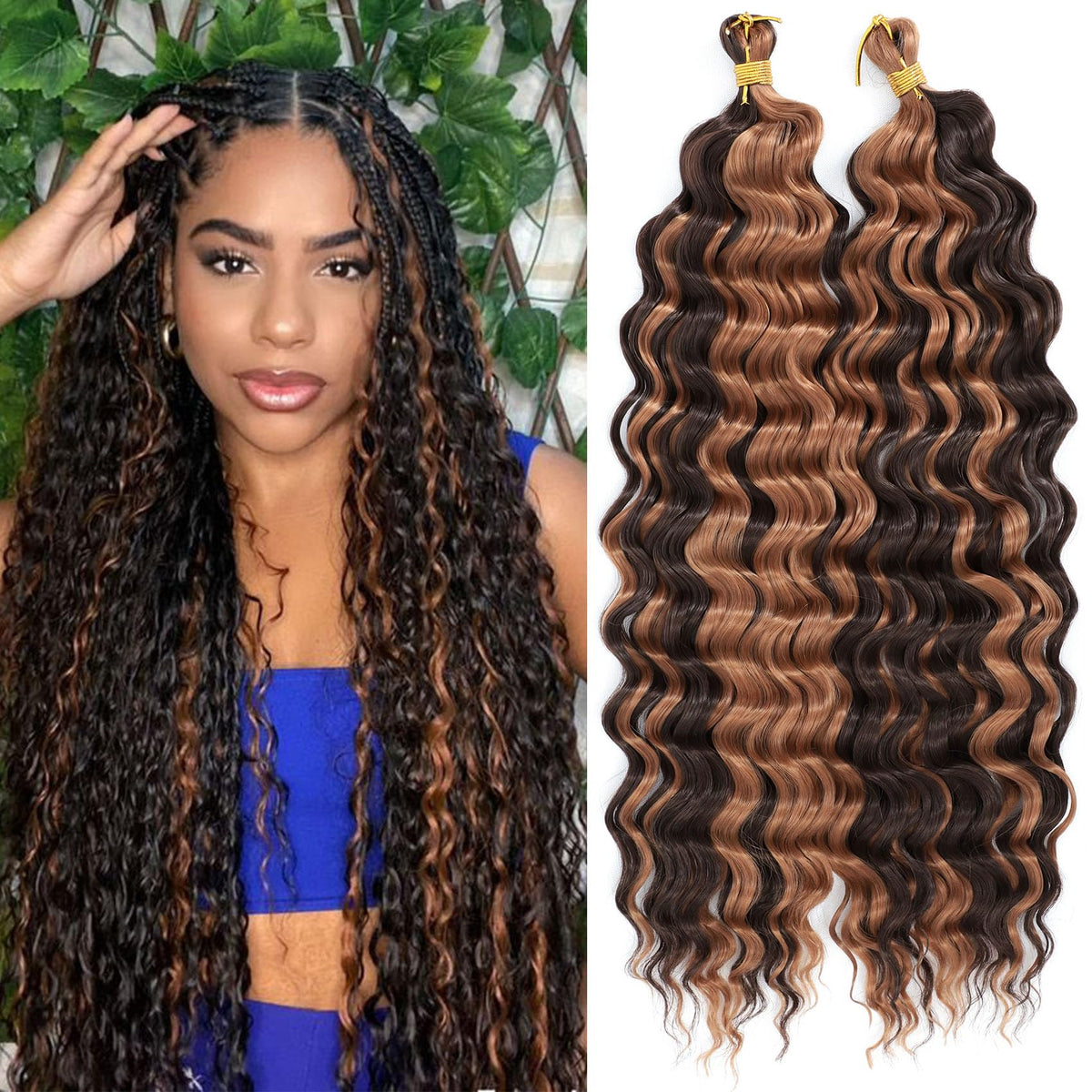 EERYA Long Curly Braiding Hair 18 Inch Deep Ocean Wave front view