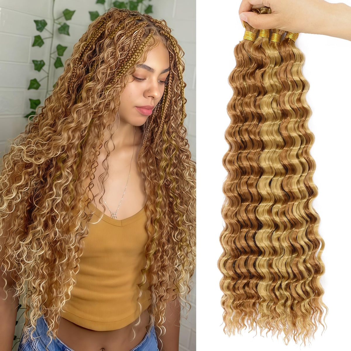 EERYA Long Curly Braiding Hair 18 Inch Deep Ocean Wave front view