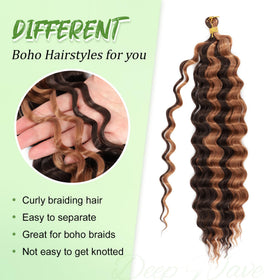 EERYA Long Curly Braiding Hair 18 Inch Deep Ocean Wave styled in boho braids