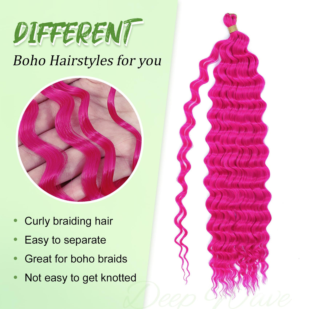 EERYA Long Curly Braiding Hair 18 Inch Magenta Pink close-up of texture