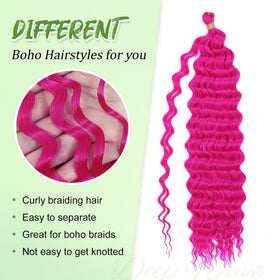 EERYA Long Curly Braiding Hair 18 Inch Magenta Pink close-up of texture