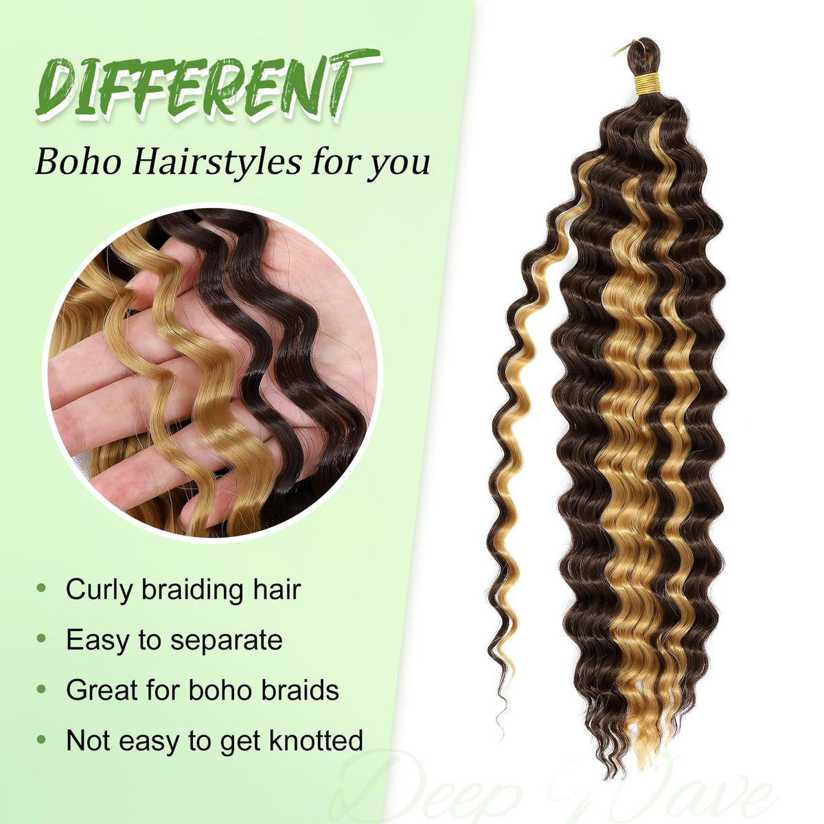 EERYA Long Curly Braiding Hair 18 Inch Ocean Wave close-up of texture