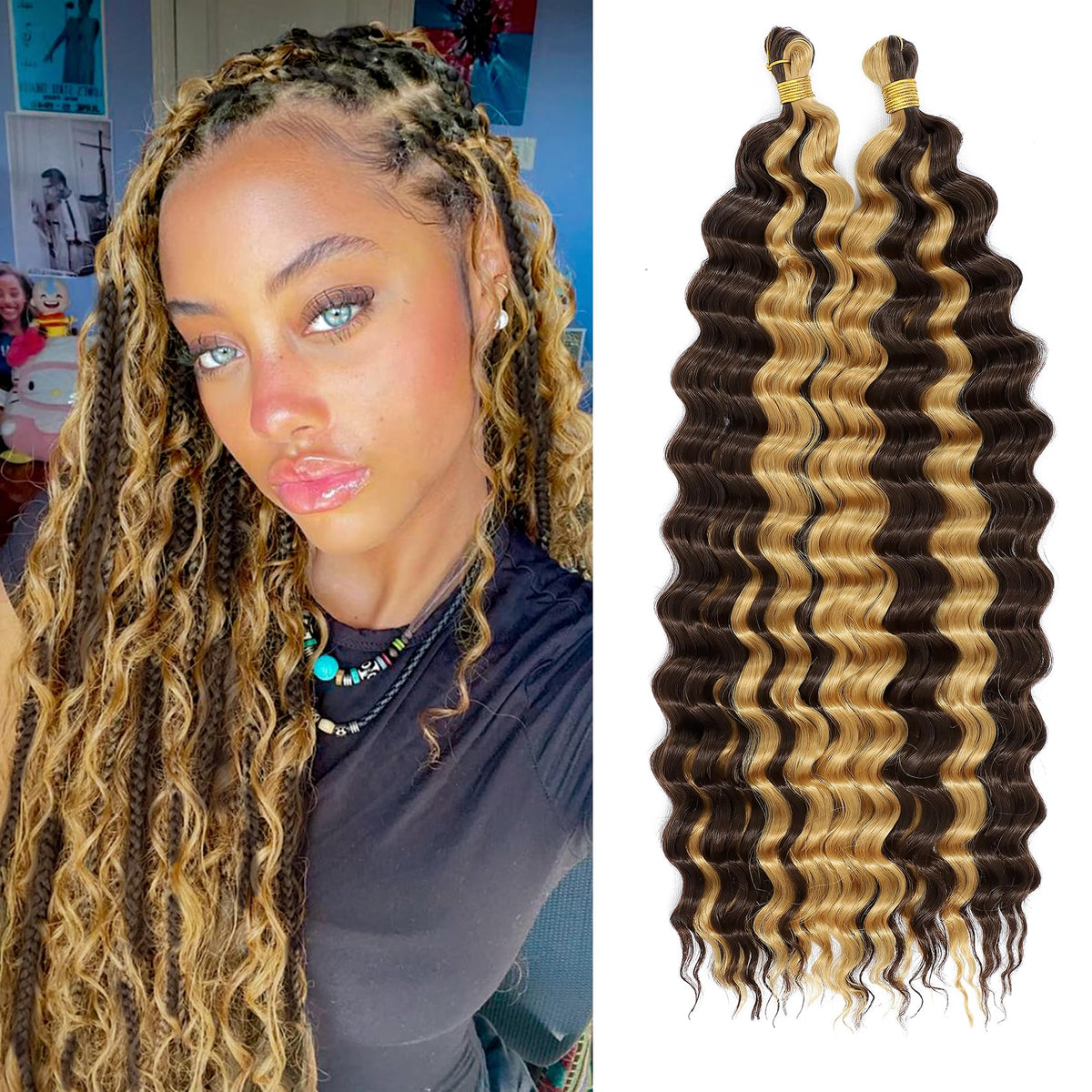 EERYA Long Curly Braiding Hair 18 Inch Ocean Wave front view