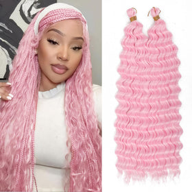 EERYA Long Curly Braiding Hair 18 Inch Pale Pink front view
