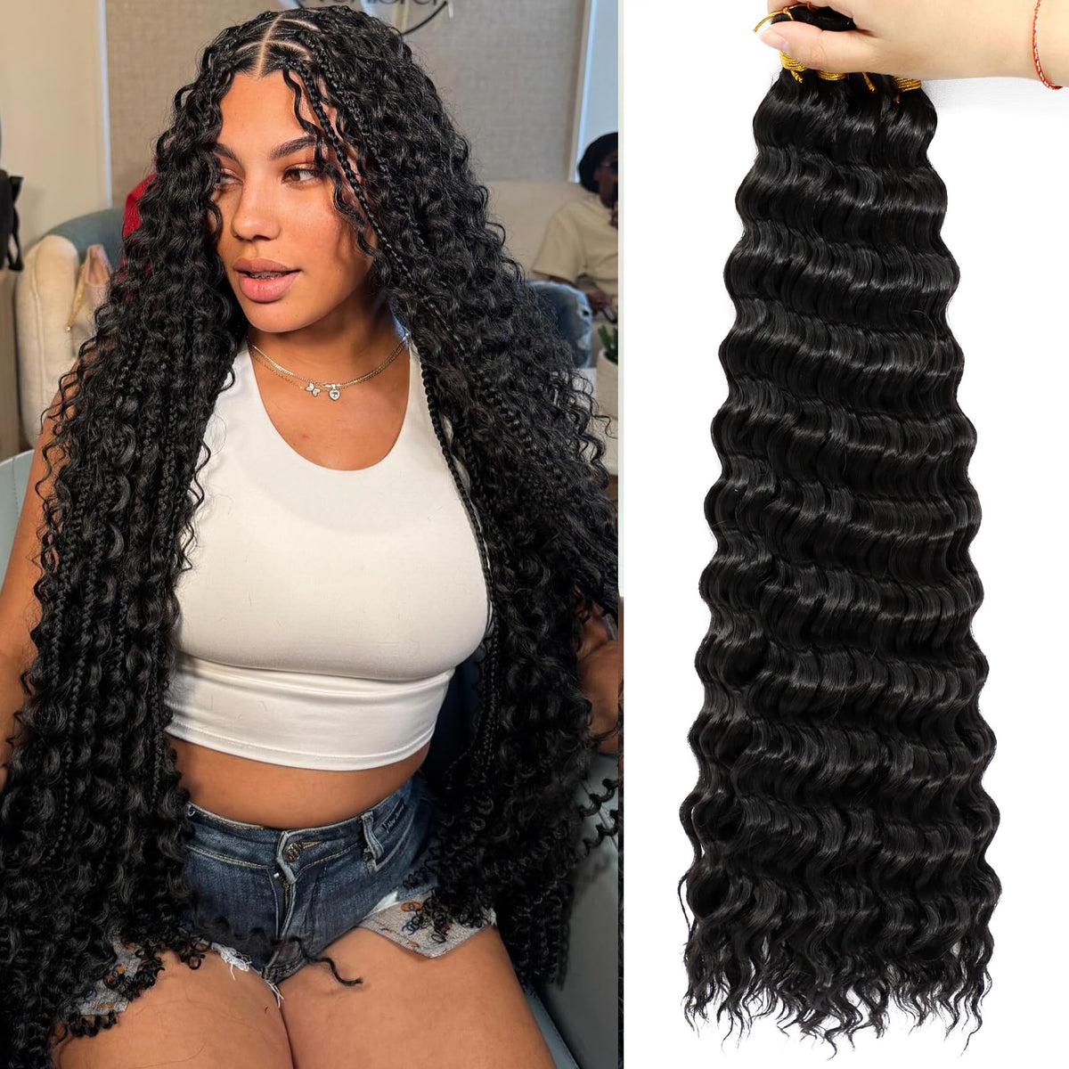 EERYA Long Curly Braiding Hair 20 Inch ocean wave front view