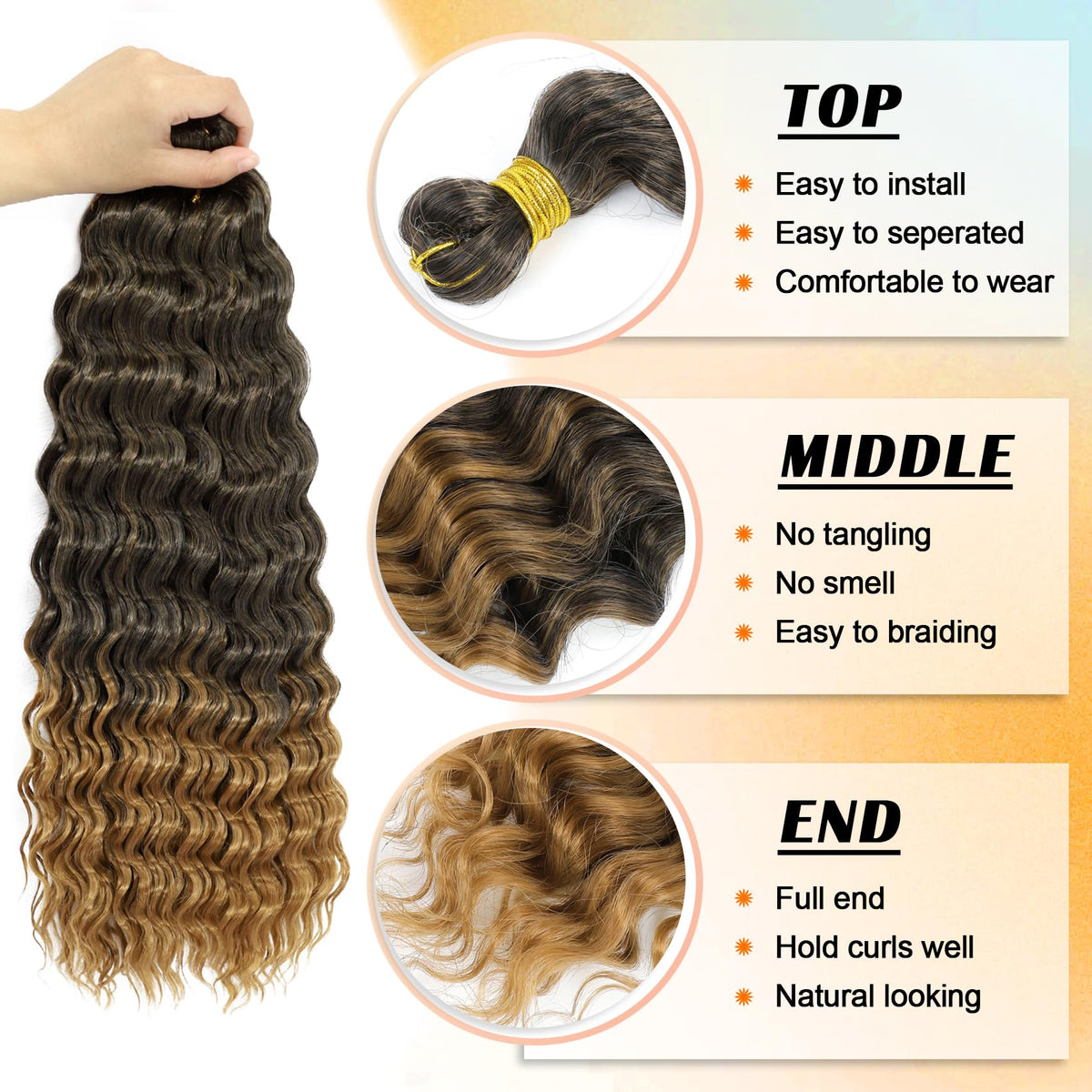 EERYA Long Curly Braiding Hair 24 Inch T27 close-up of curls