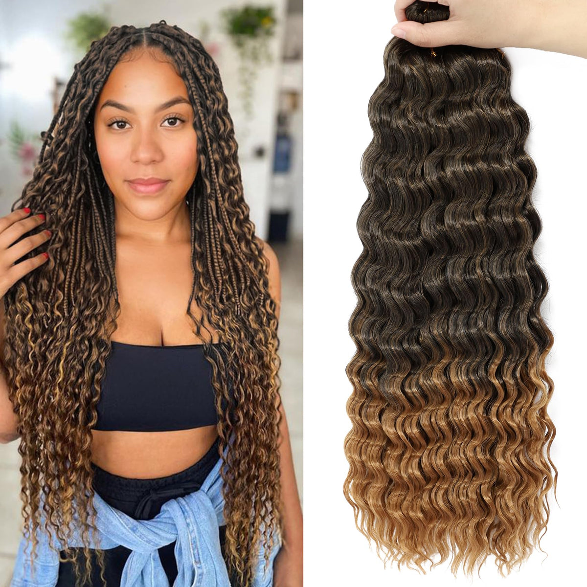 EERYA Long Curly Braiding Hair 24 Inch T30 front view