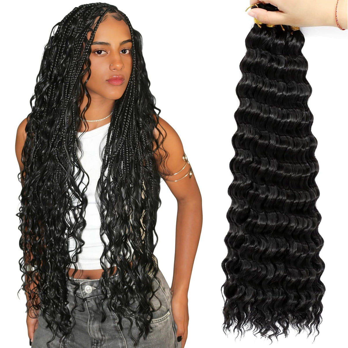 EERYA Long Curly Braiding Hair 30 Inch Deep Ocean Wave front view