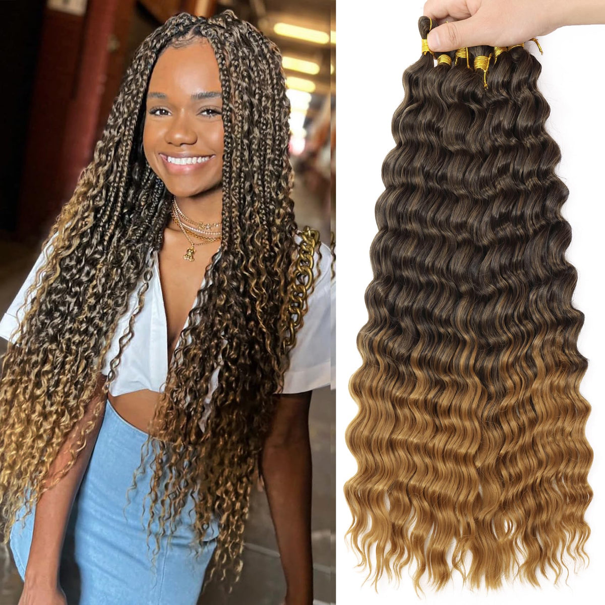 EERYA Ocean Wave Crochet Hair 18 inch deep wave front view