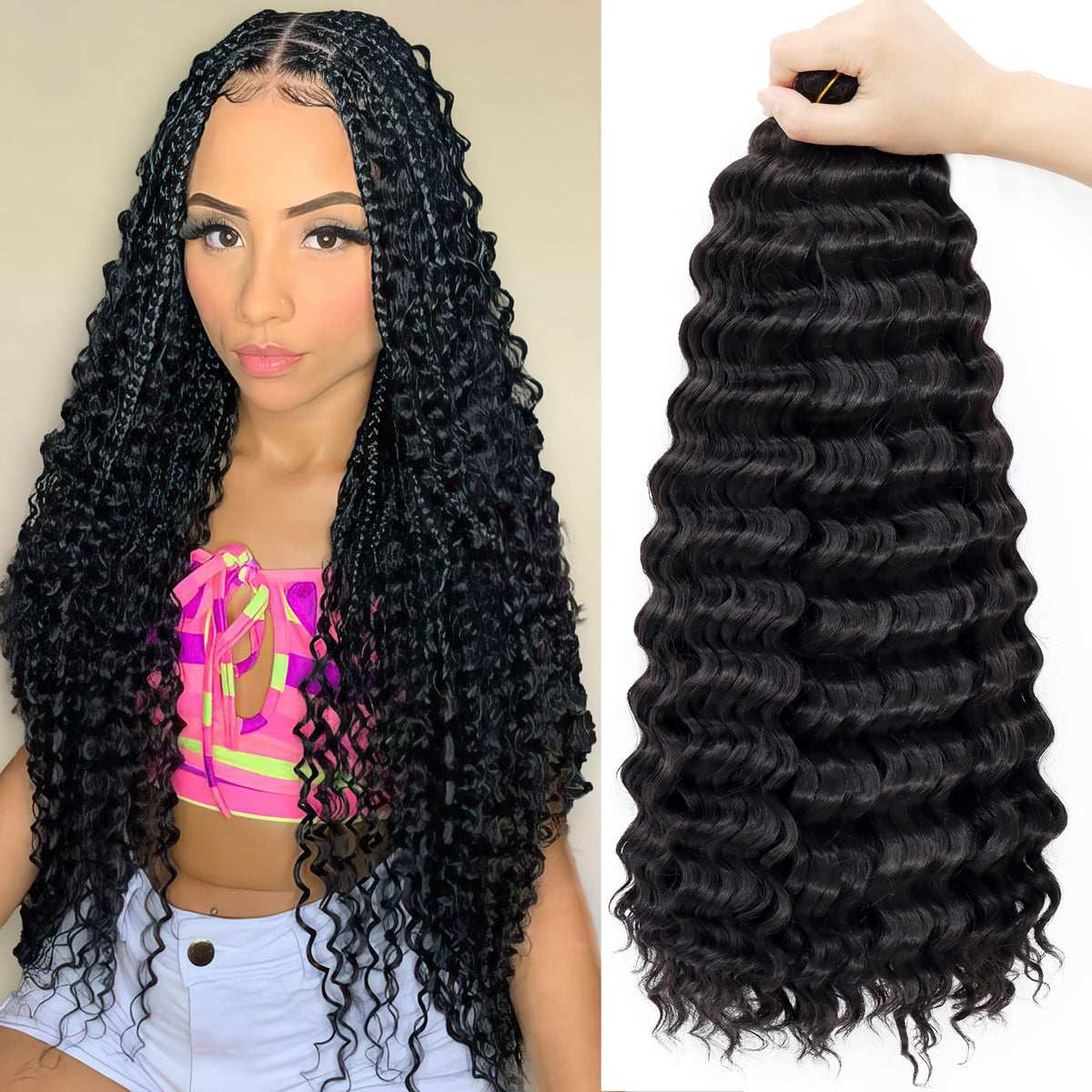 EERYA Ocean Wave Crochet Hair 18 inch deep wave front view