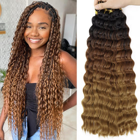 EERYA Ocean Wave Crochet Hair 18 Inch front view in T1B/30/27