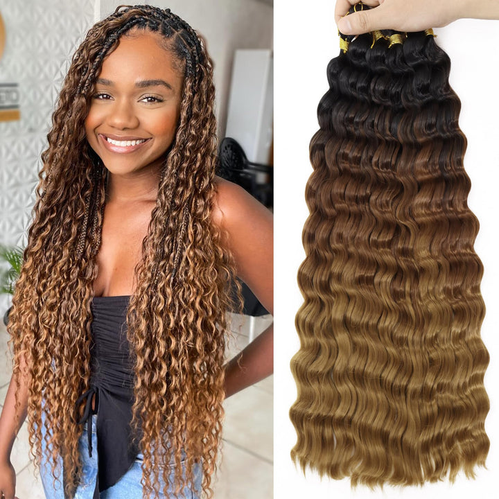 EERYA Ocean Wave Crochet Hair 18 Inch front view in T1B/30/27