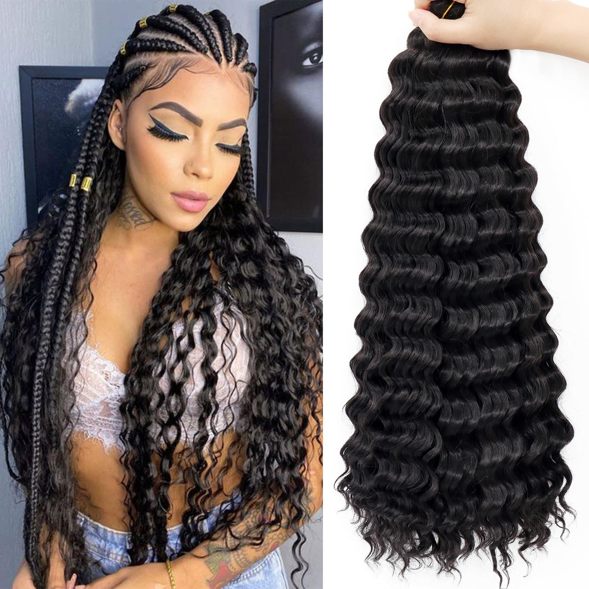 EERYA Ocean Wave Crochet Hair 24 inch deep wave front view