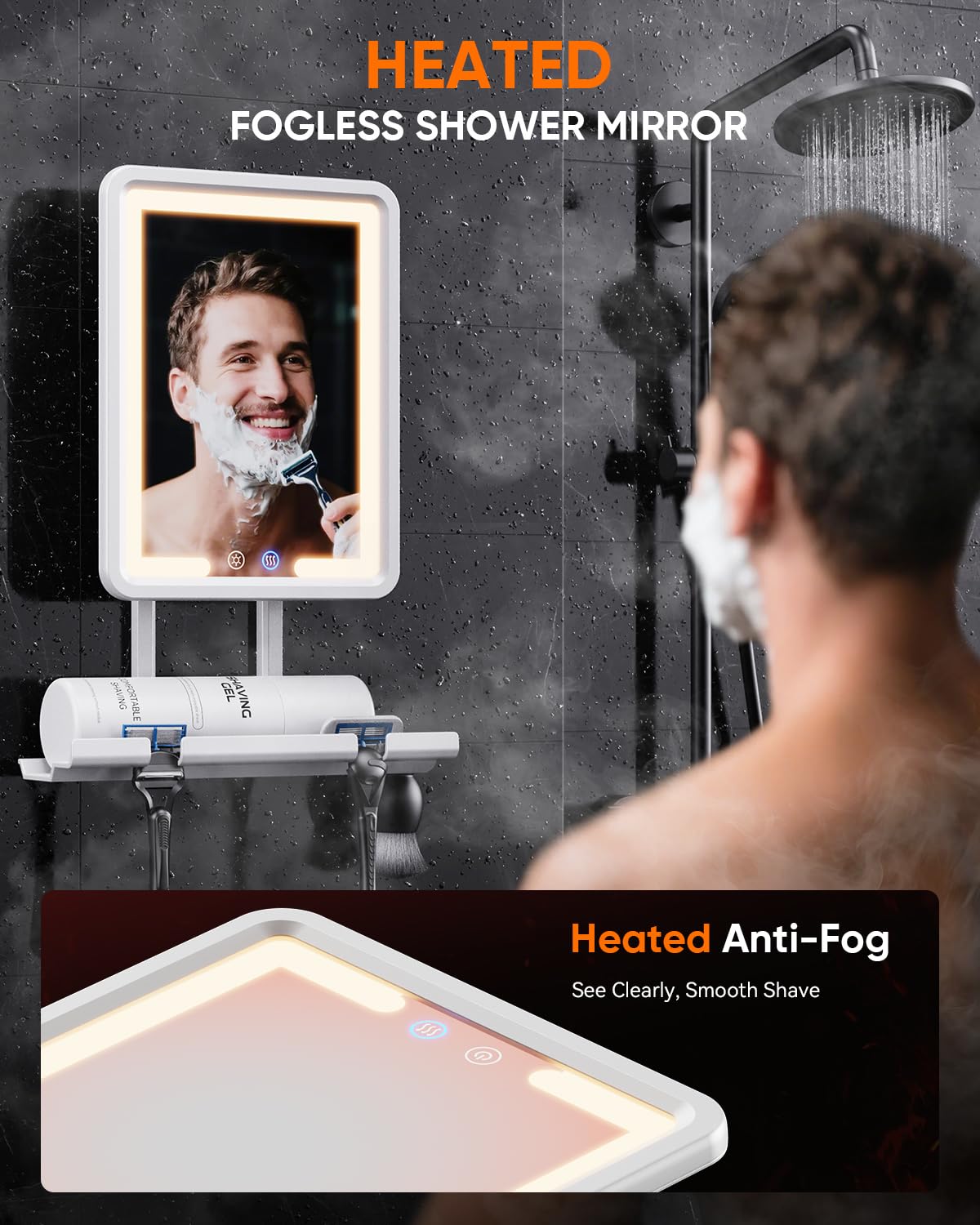 eeuuty Heated Shower Mirror Fogless illuminated in warm light