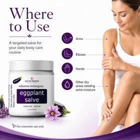 Eggplant Salve on a bathroom counter