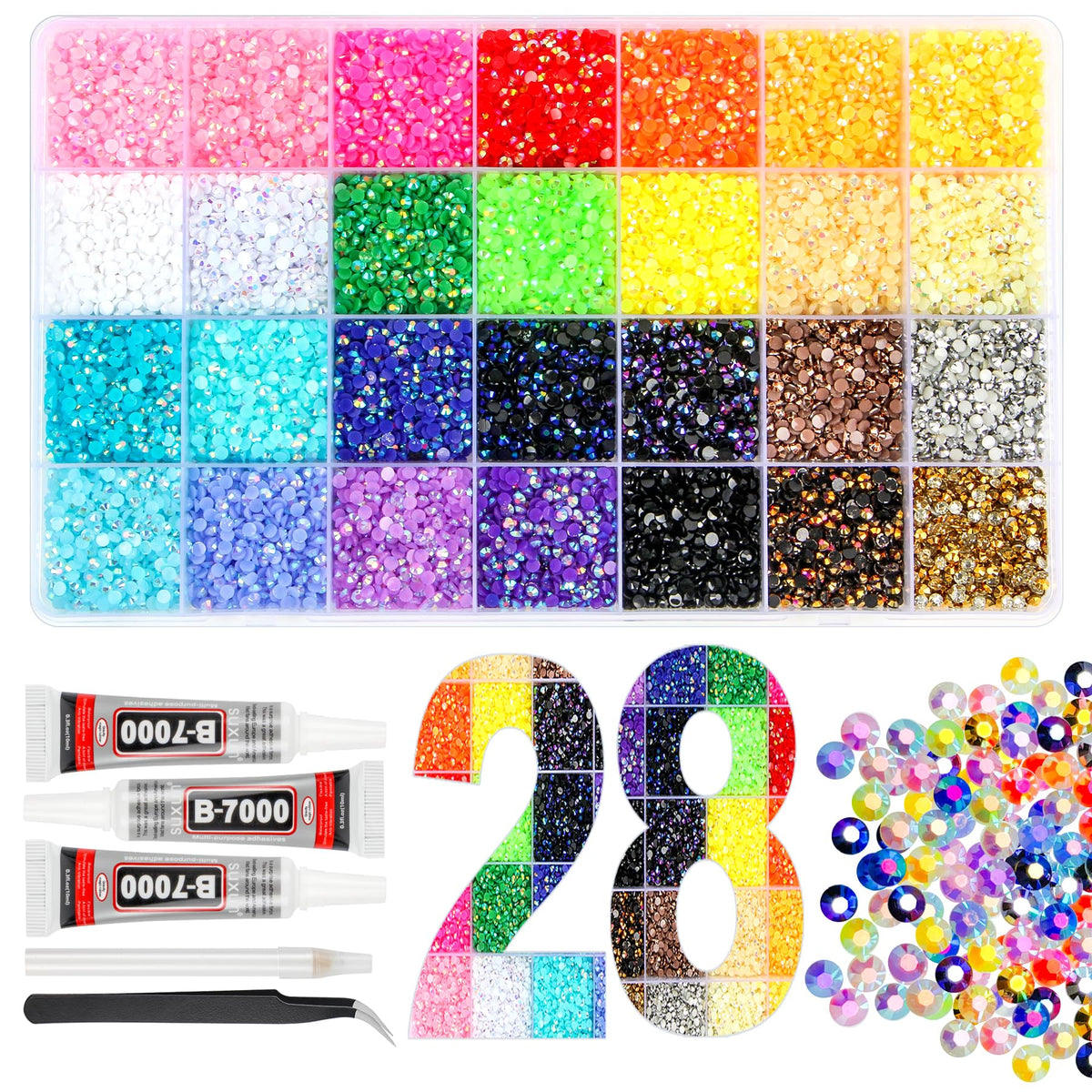 EGKamh 30000Pcs 4mm Jelly Rhinestones assorted colours front view