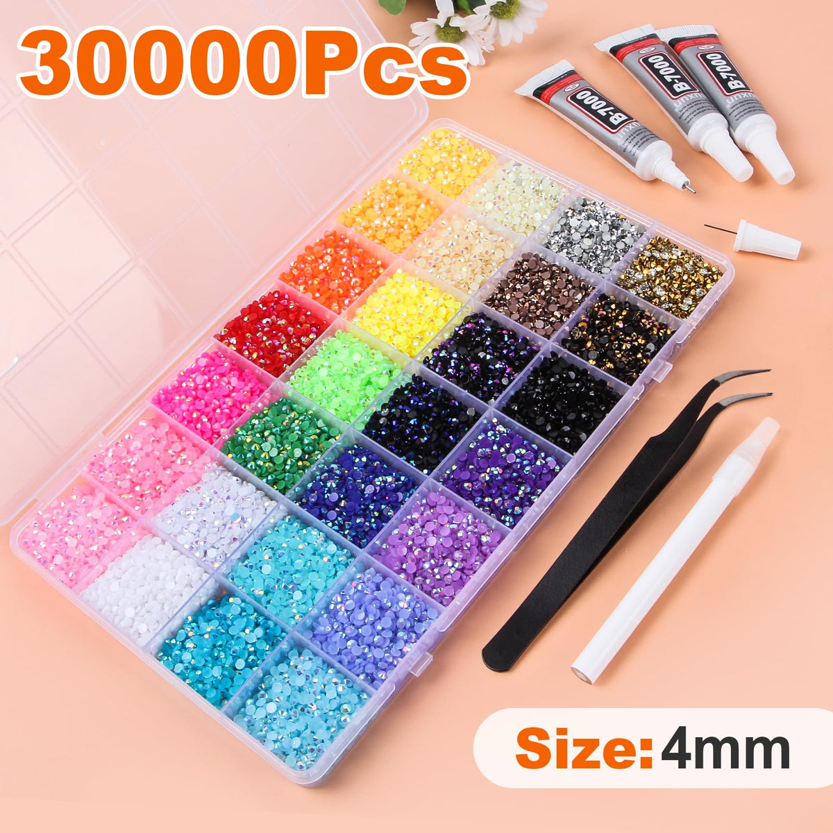EGKamh 30000Pcs 4mm Jelly Rhinestones kit with B7000 glue and tools