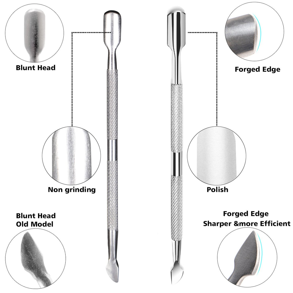 Ejiubas Cuticle Pusher dual end tool with sharp edge