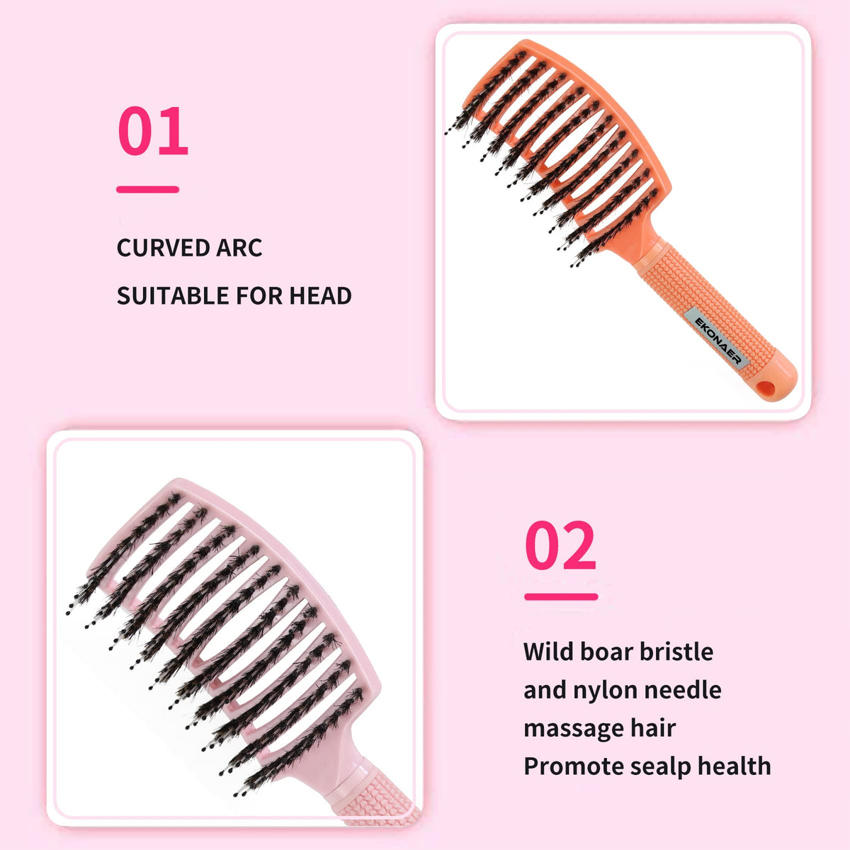 EKONAER detangler brush in use on long hair