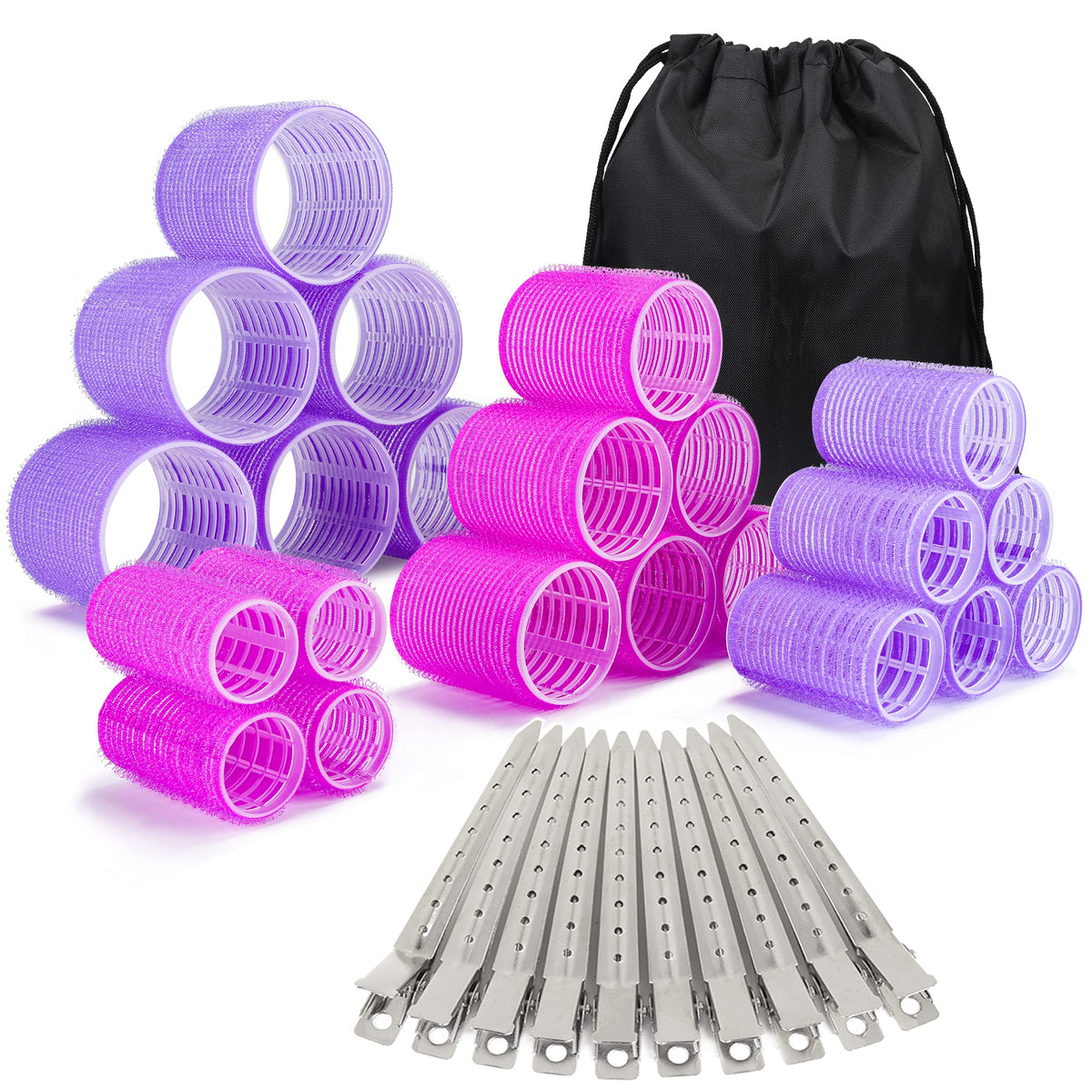 ELASO 33 Piece Hair Rollers Set with storage bag and clips