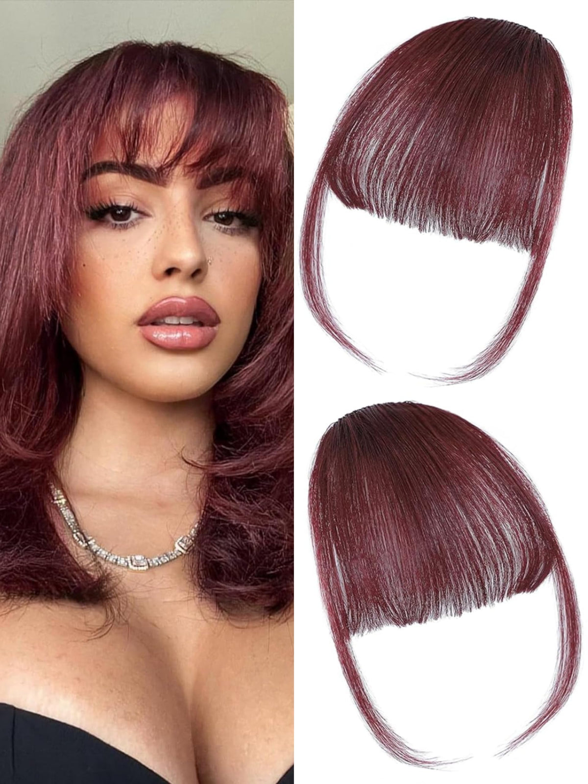 ELEFOCUS Clip in Bangs Burgundy front view