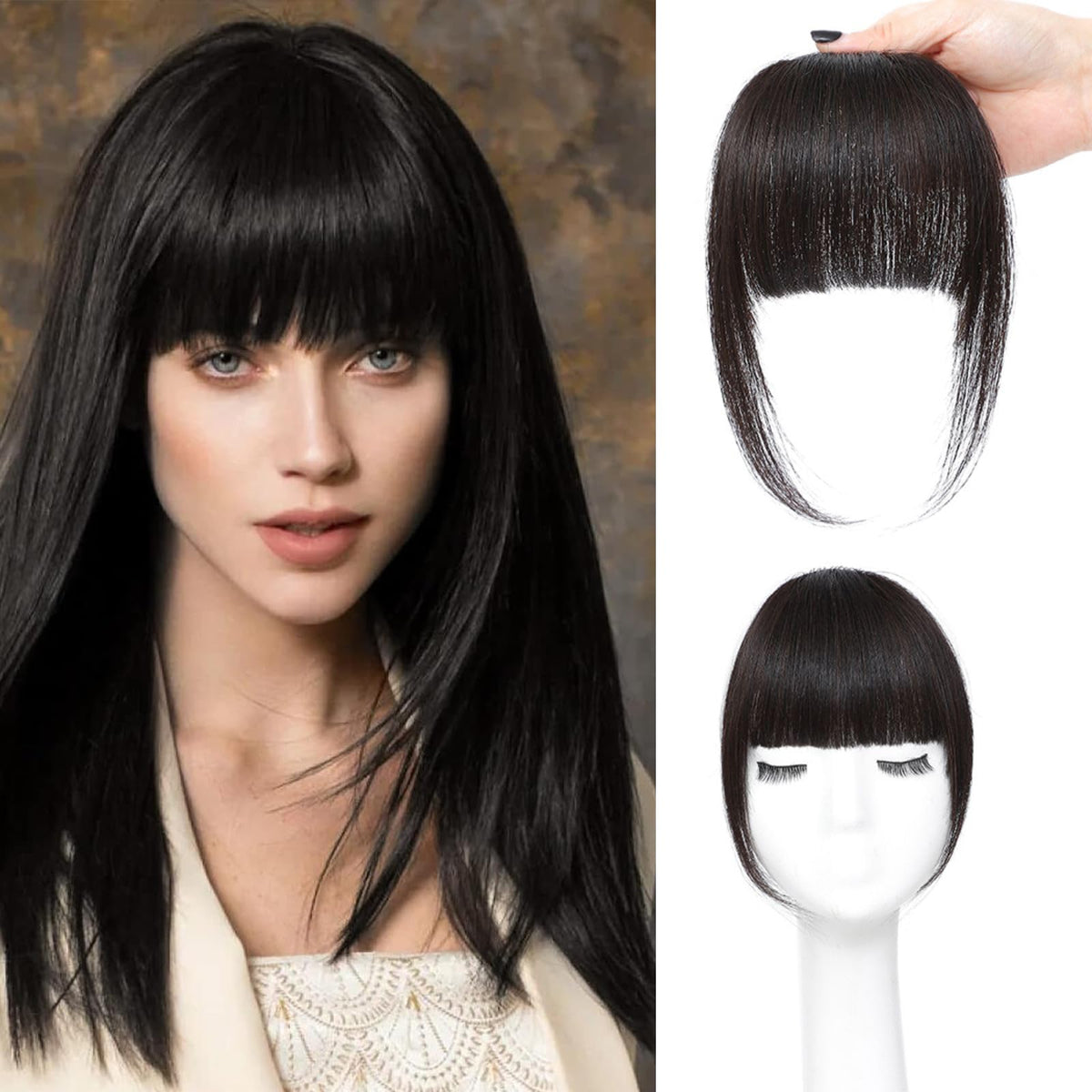 ELEFOCUS Clip in Bangs front view with natural brown black colour