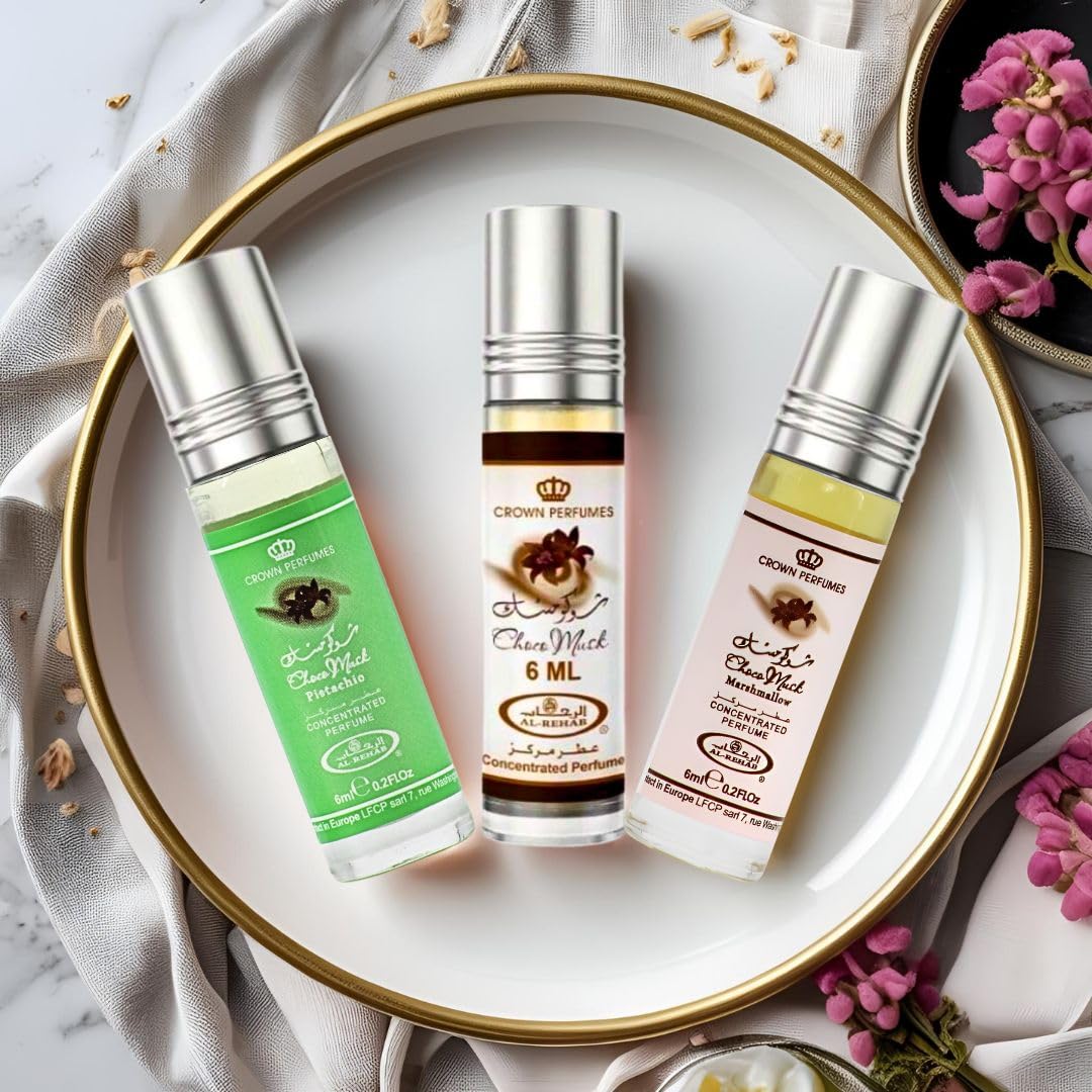 Elegant packaging of Al-Rehab Choco Musk Perfume Oils