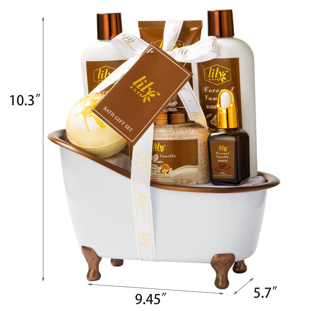 Elegant woven basket packaging of LILY ROY Coconut Vanilla Spa Gift Set