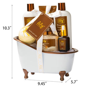 Elegant woven basket packaging of LILY ROY Coconut Vanilla Spa Gift Set