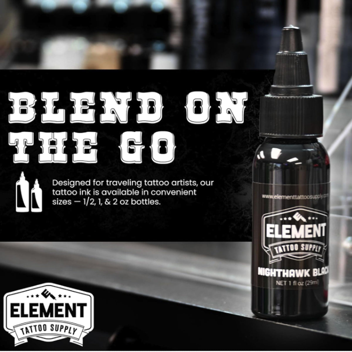 Element Tattoo Supply Black Tattoo Ink 2oz with tattoo equipment