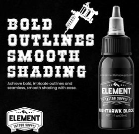 Element Tattoo Supply Black Tattoo Ink 2oz with tattoo needles