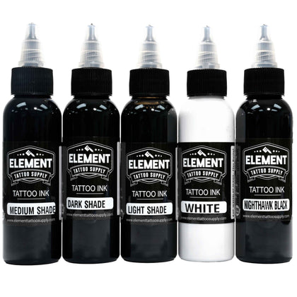 Element Tattoo Supply Greywash Ink Set 5 Shades 2oz bottles