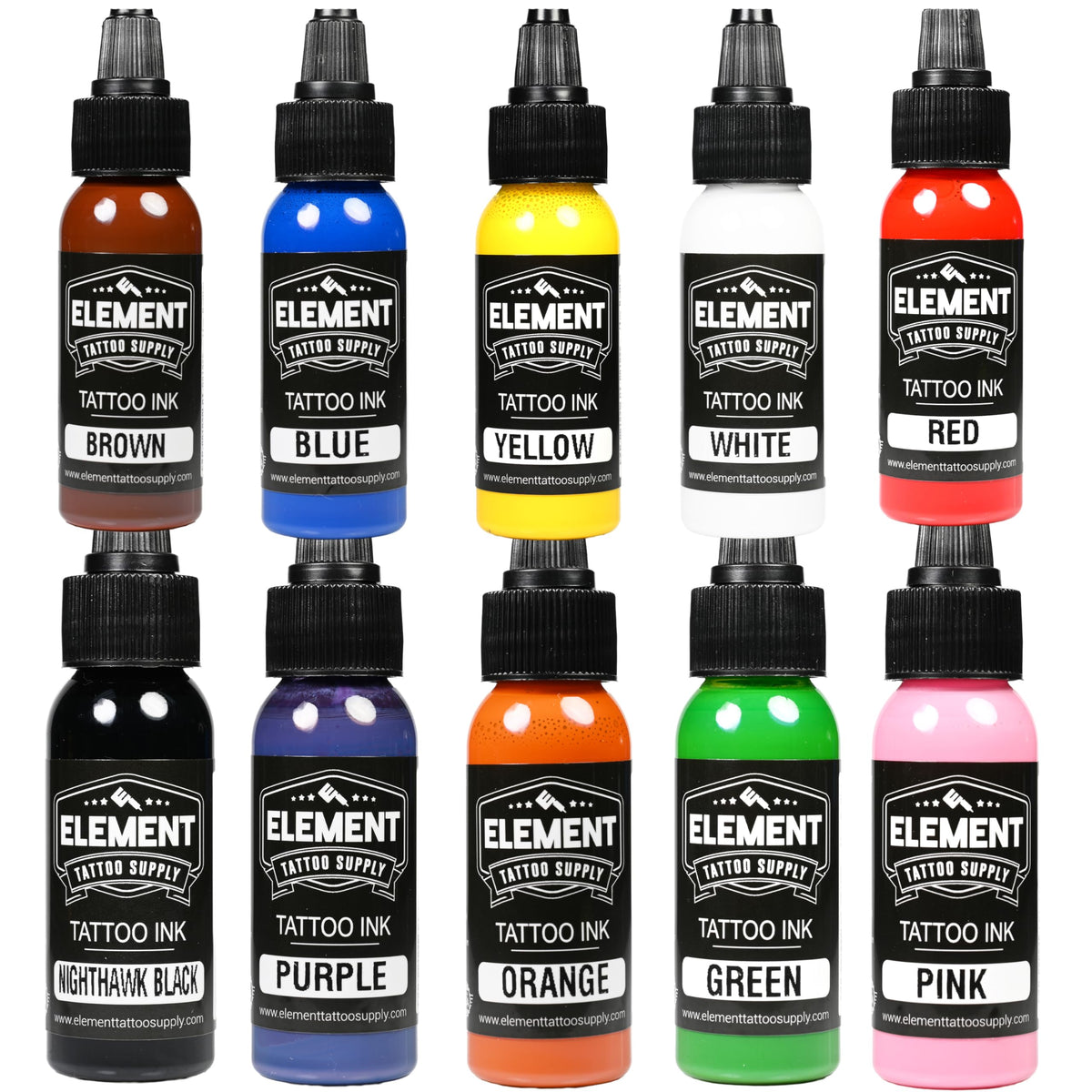 Element Tattoo Supply Ink Set 10 Colours 1oz bottles front view