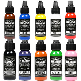 Element Tattoo Supply Ink Set 10 Colours 1oz bottles front view