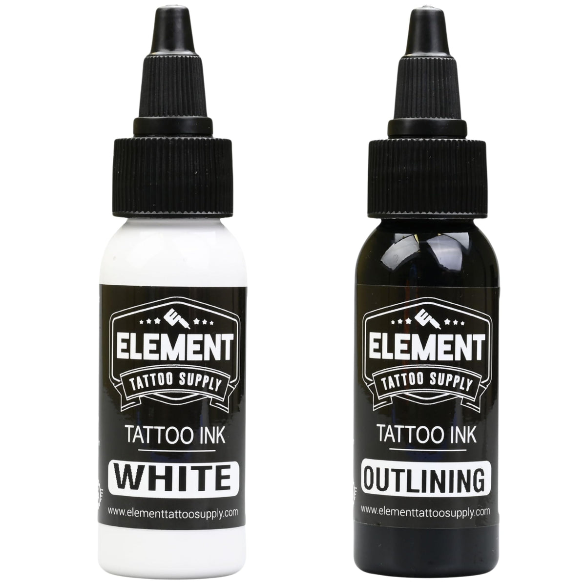 Element Tattoo Supply Ink Set Black and White 1oz bottles front view
