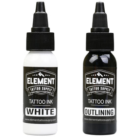 Element Tattoo Supply Ink Set Black and White 1oz bottles front view
