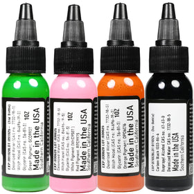 Element Tattoo Supply Ink Set displayed on a tattoo studio table