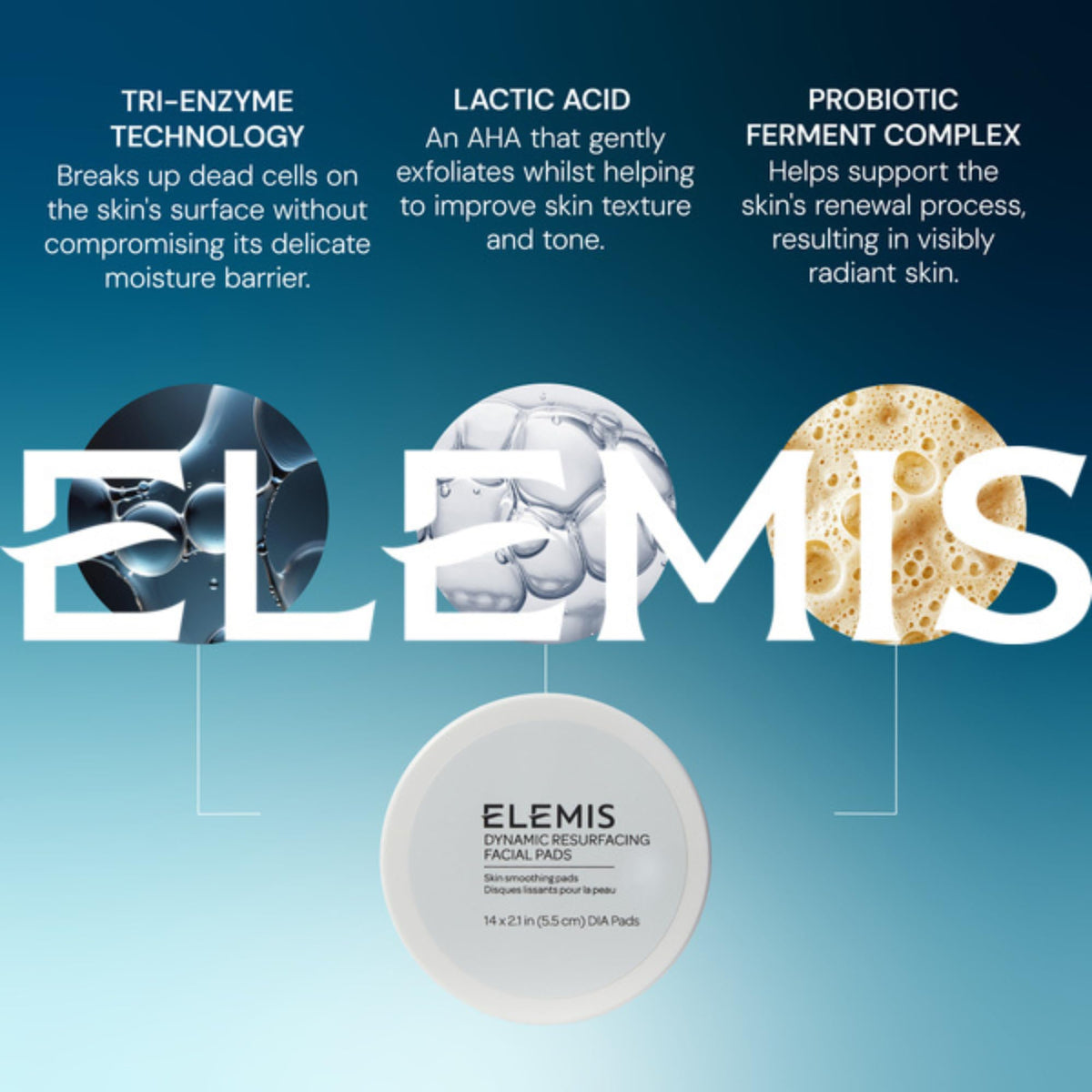 ELEMIS Dynamic Resurfacing Facial Pads with product dimensions