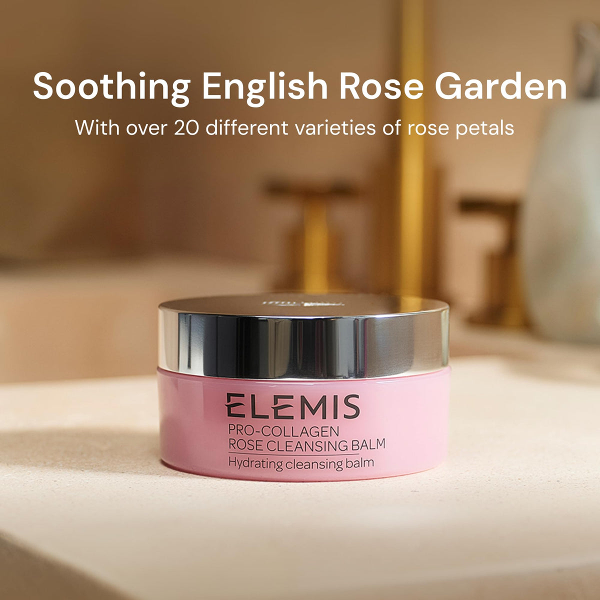 ELEMIS Pro-Collagen Rose Cleansing Balm on a bathroom counter