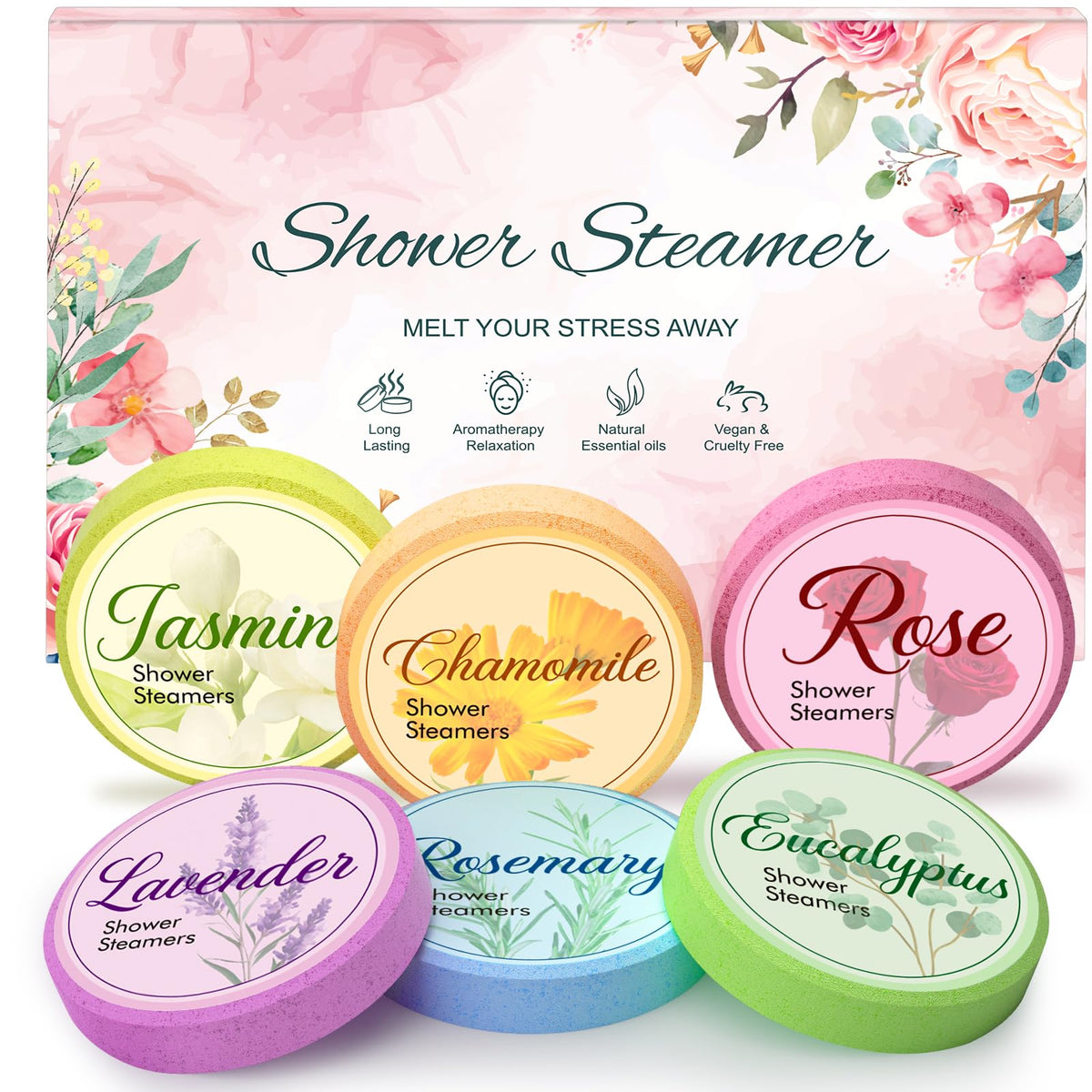 Eletorot 6 pack shower steamers with various scents in elegant packaging