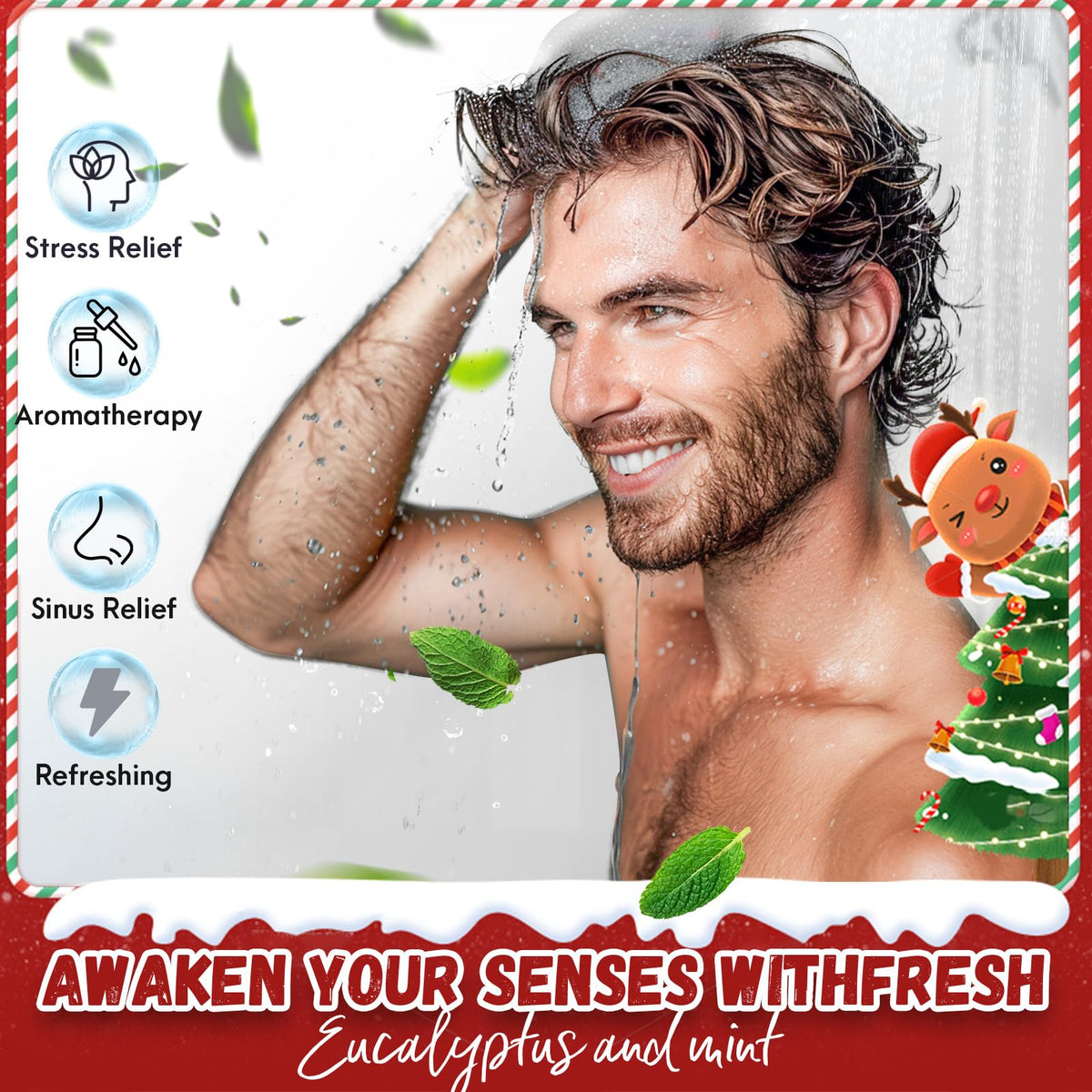Eletorot Eucalyptus Mint Shower Steamers displayed on a bathroom shelf