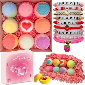 Elfinbay Bath Bombs for Kids, 9 pack with heart-shaped design