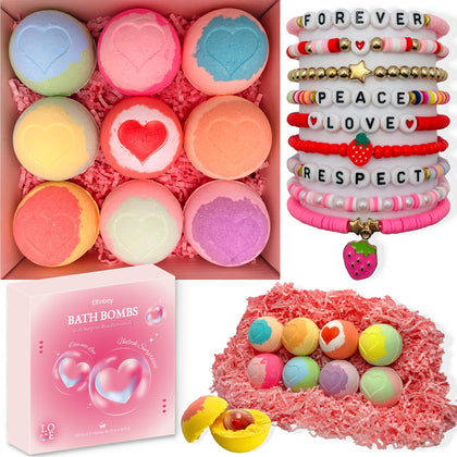 Elfinbay Bath Bombs for Kids, 9 pack with heart-shaped design