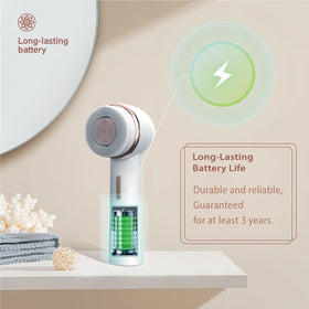 Eliteshine Electric Facial Cleansing Brush displayed with water droplets to show waterproof feature